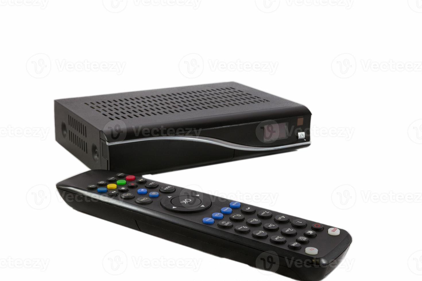 Remote and receiver for satellite TV on white background photo