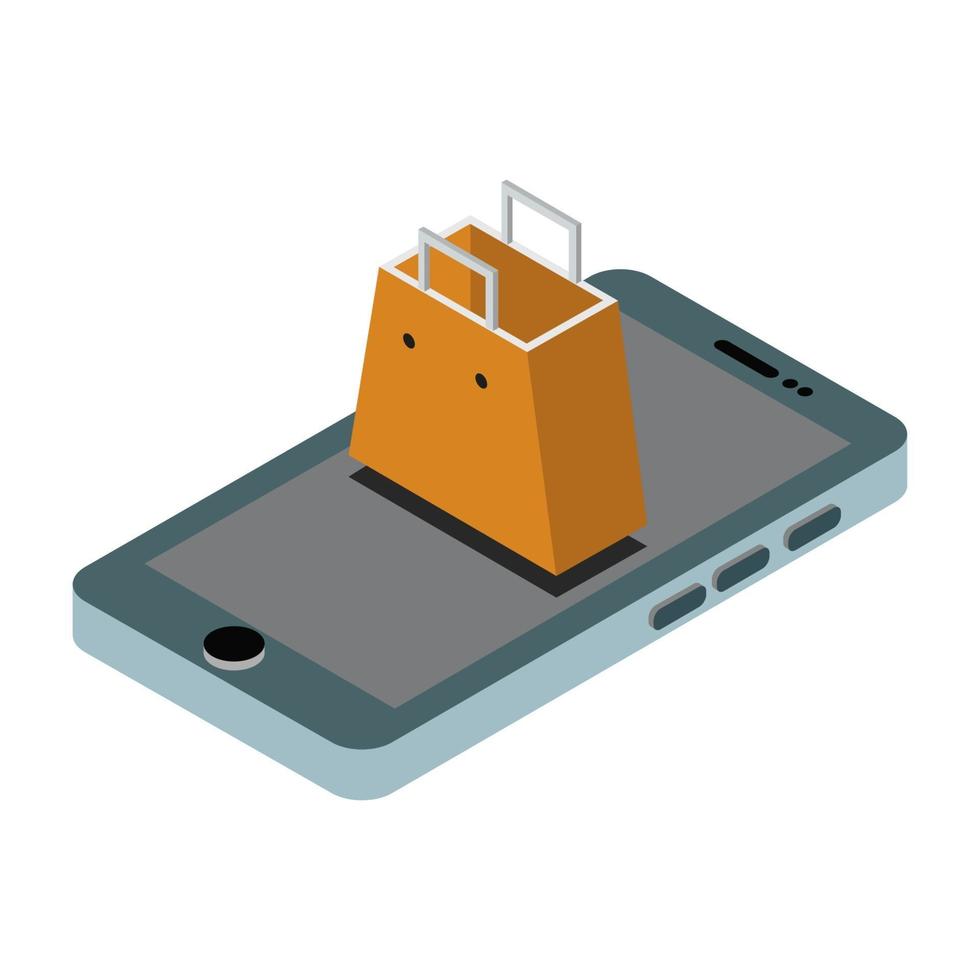 Shopping Bags On Isometric Smartphone vector