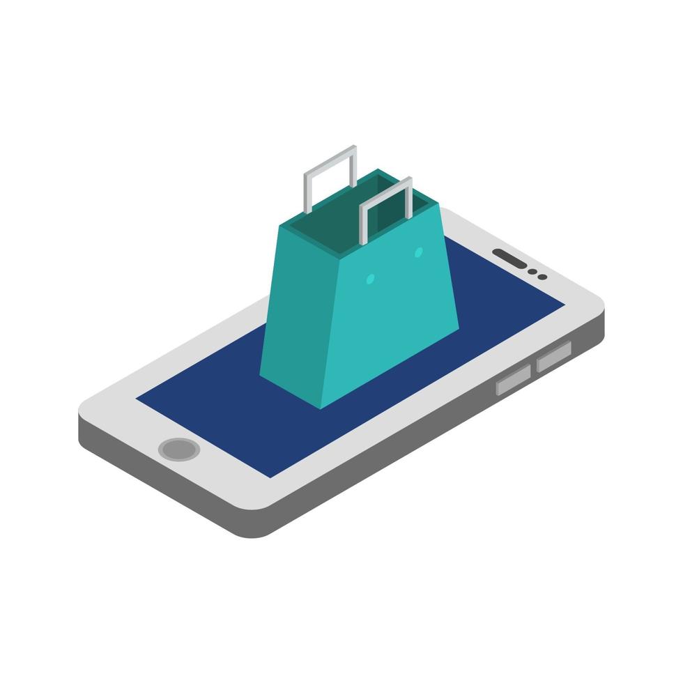 Shopping Bags On Isometric Smartphone vector