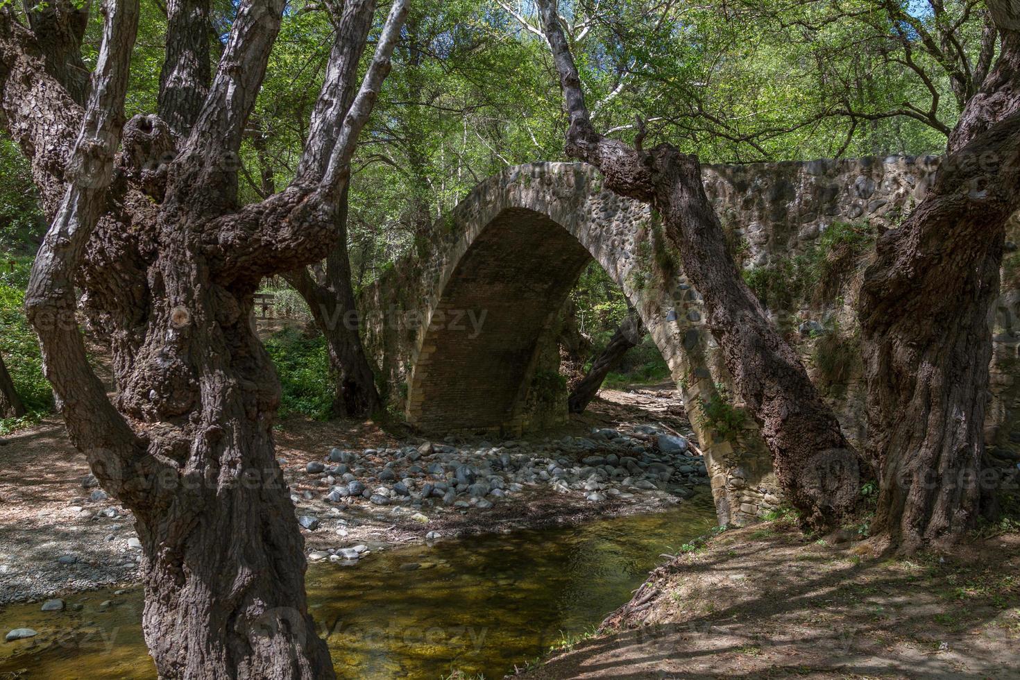 Tzelefos, pintoresco puente medieval en Troodos, Chipre foto