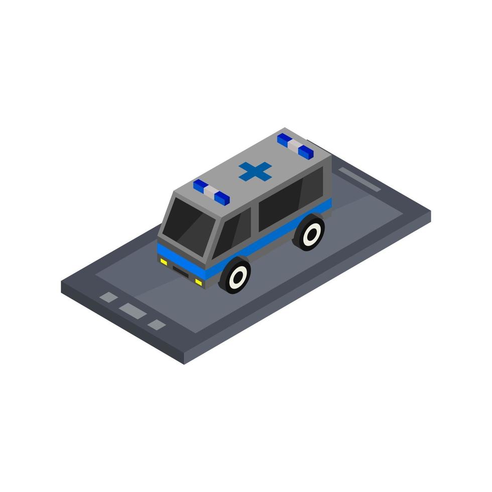 Smartphone With Ambulance And Emergency Isometric vector