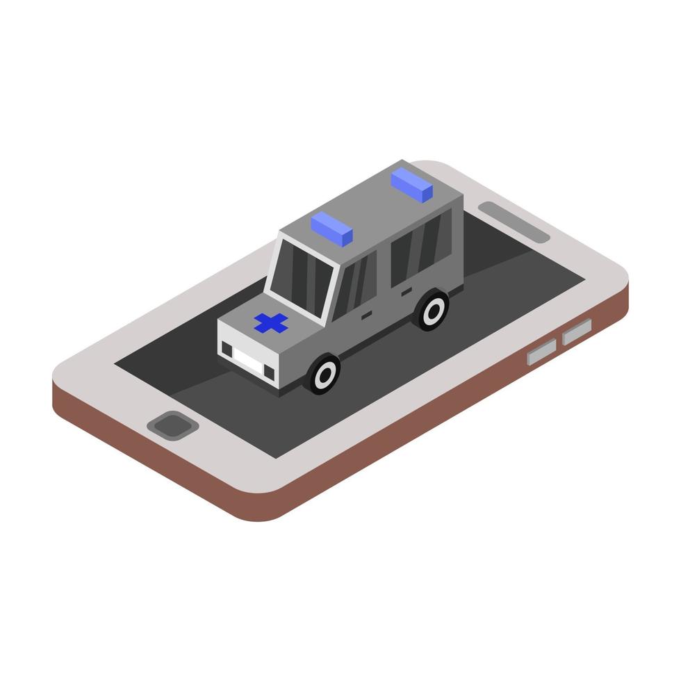 Smartphone With Ambulance And Emergency Isometric vector