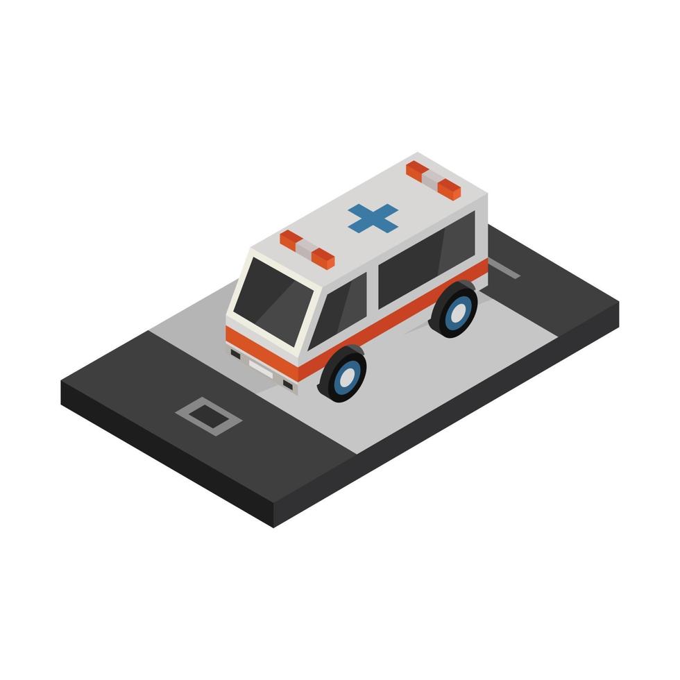 teléfono inteligente con ambulancia y emergencia isométrica. vector