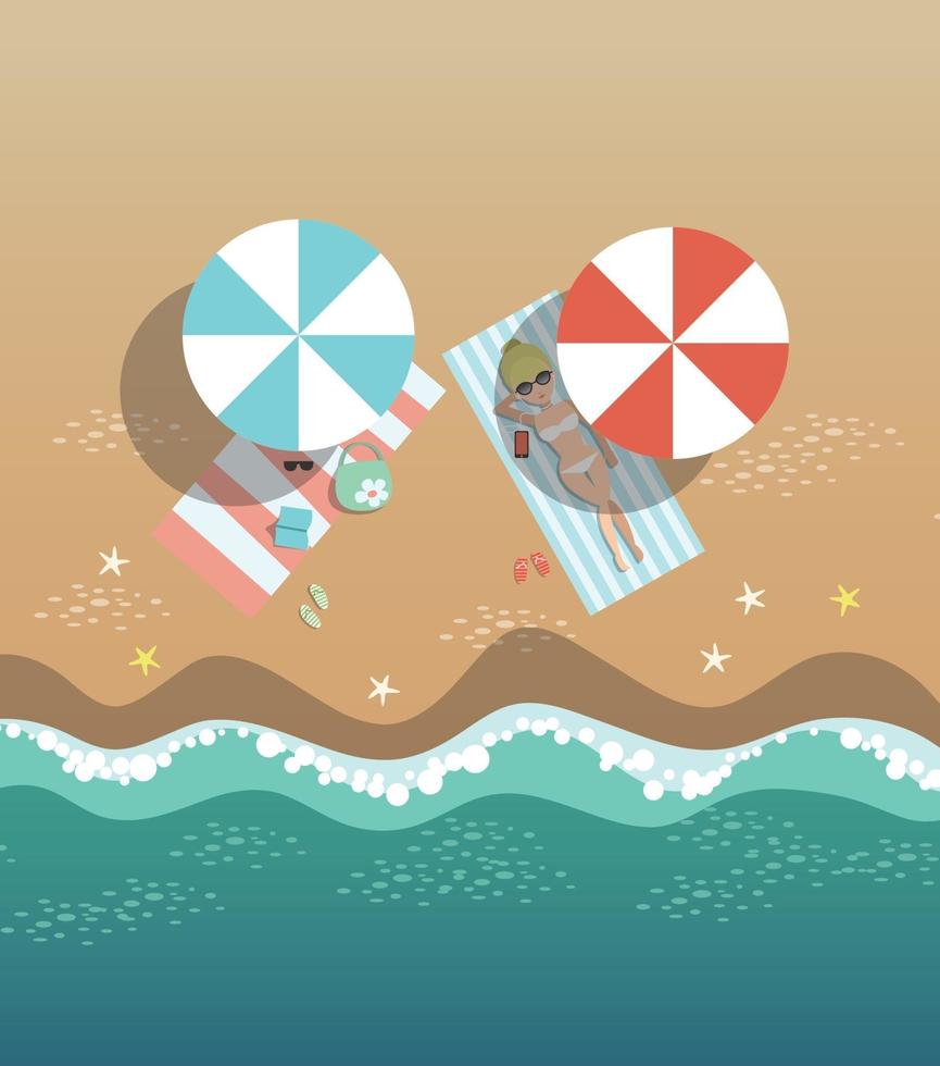 en la playa, junto al mar y artículos de playa, diseño vectorial vector