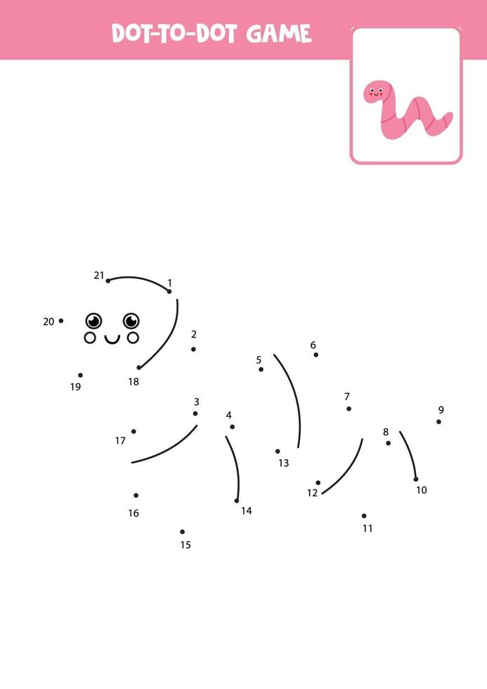 Connect the dots game with cute worm. vector