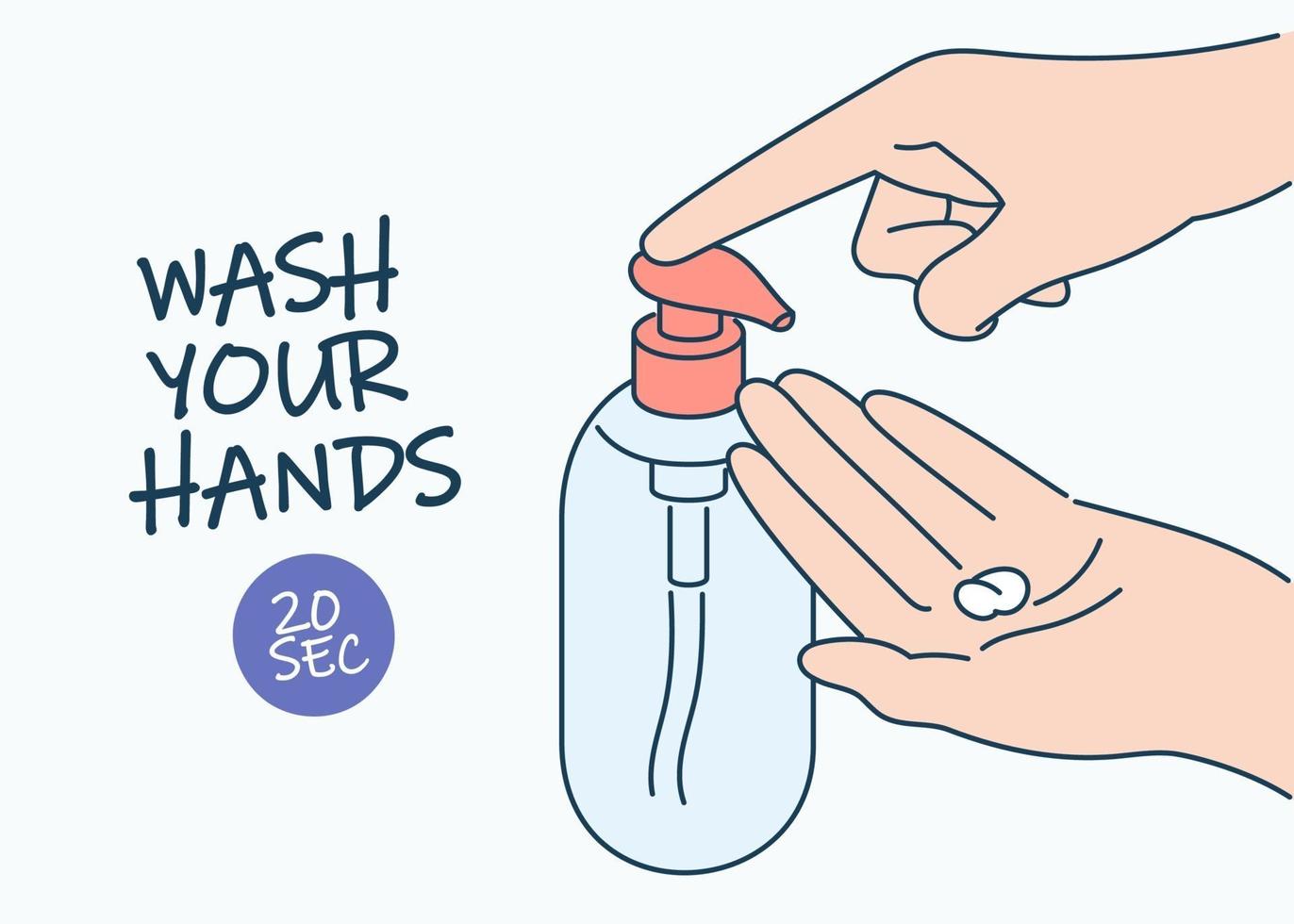 Hygiene, disinfection, coronavirus, protection concept. Hand washing with hygiene soap. Preventive measures from covid19 disease infection illustration. vector