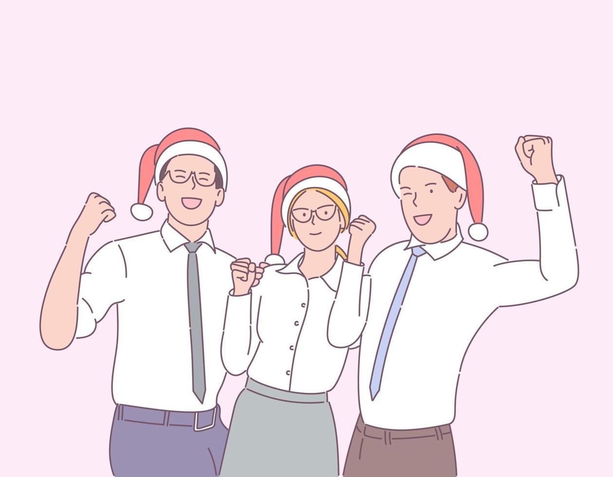 New Year celebration, festive mood concept. Joyful managers or colleagues celebrating holiday together. vector