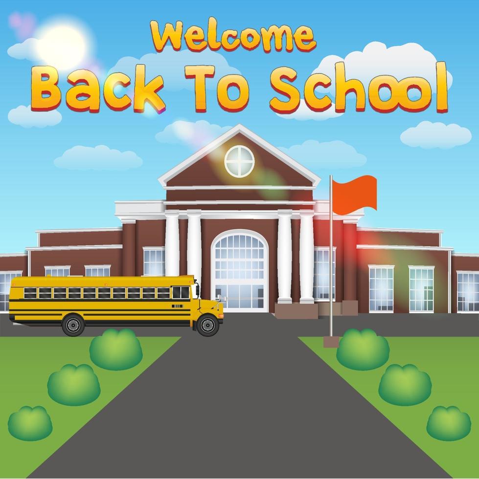 welcome back to school with front school building vector