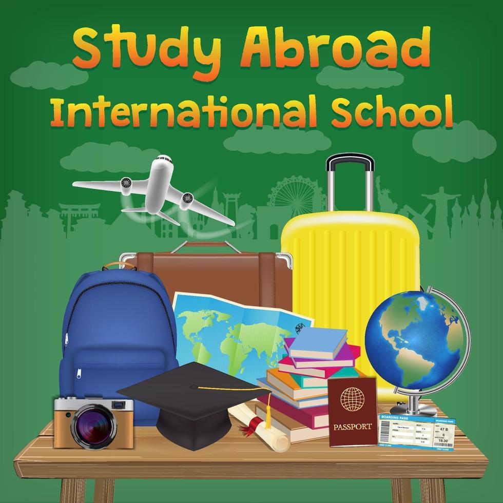 cartel de banner de escuela internacional de estudio en el extranjero vector