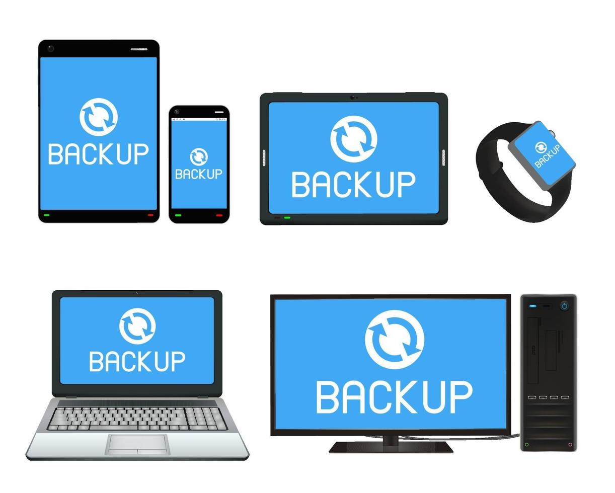 smart device and computer backing up data vector
