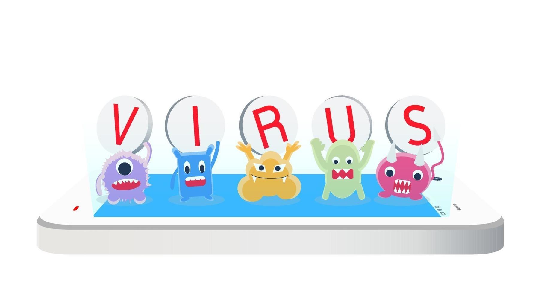 virus cartoon character on a smartphone vector