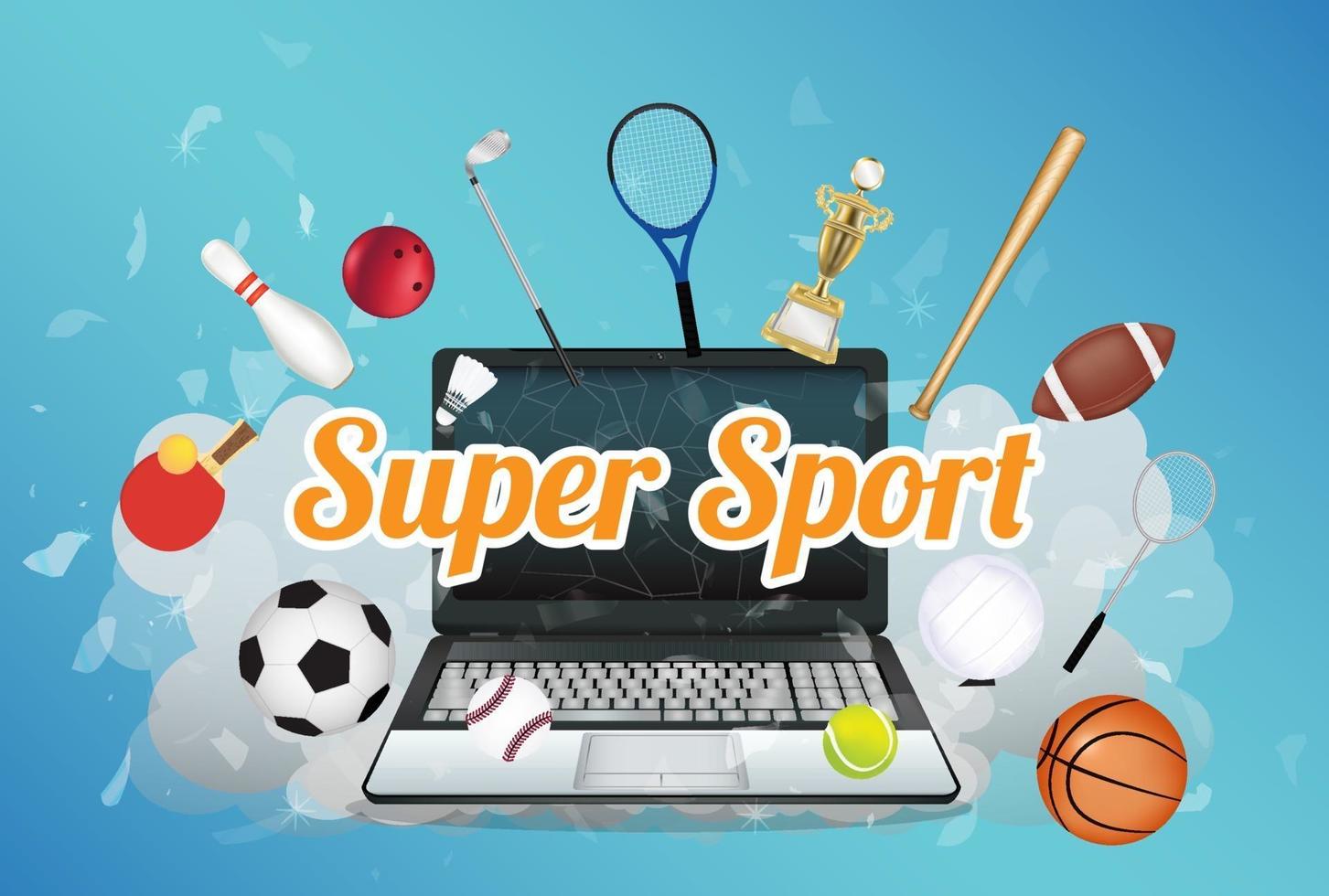 superdeportivo con equipamiento deportivo flotando en un portátil explotado vector