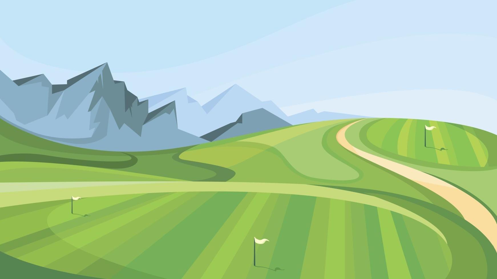 Campo de golf con montañas al fondo. vector