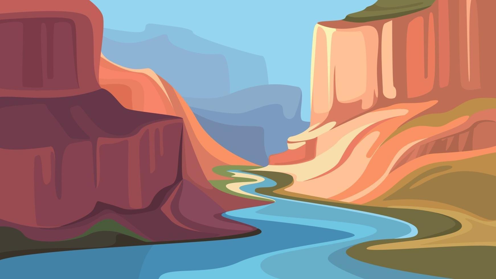 Big canyon with river. vector