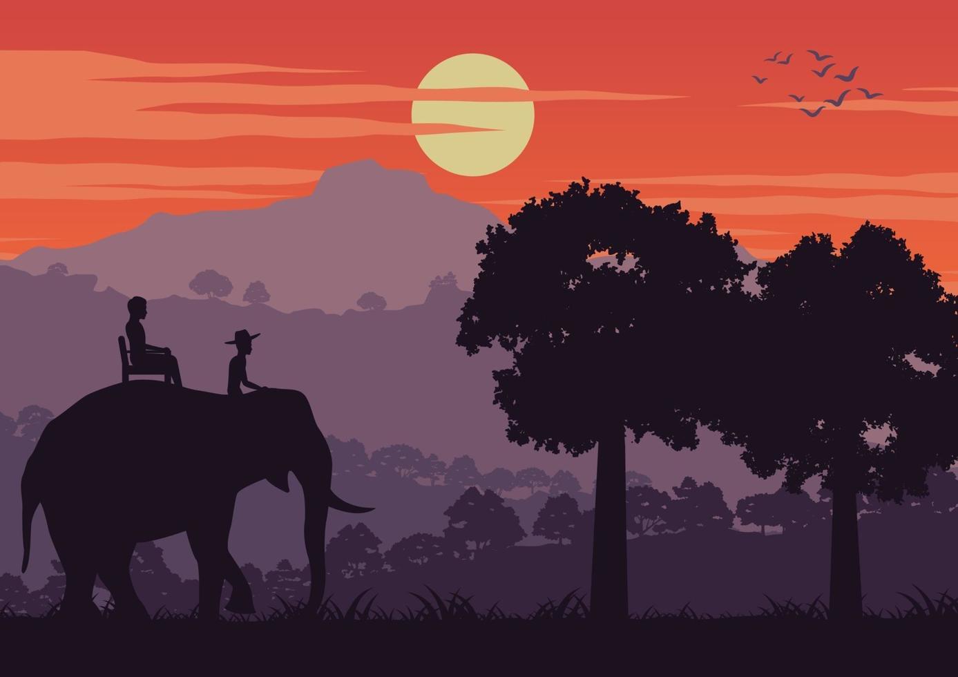 people on elephant travel in Thailand jungle vector