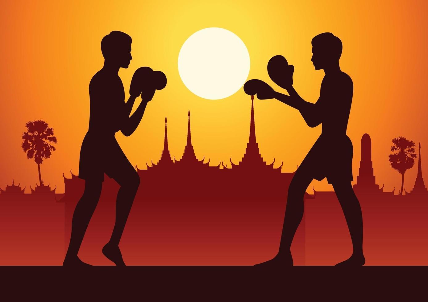 tailandia artes marciales en el diseño de paisajes, diseño de silueta vector