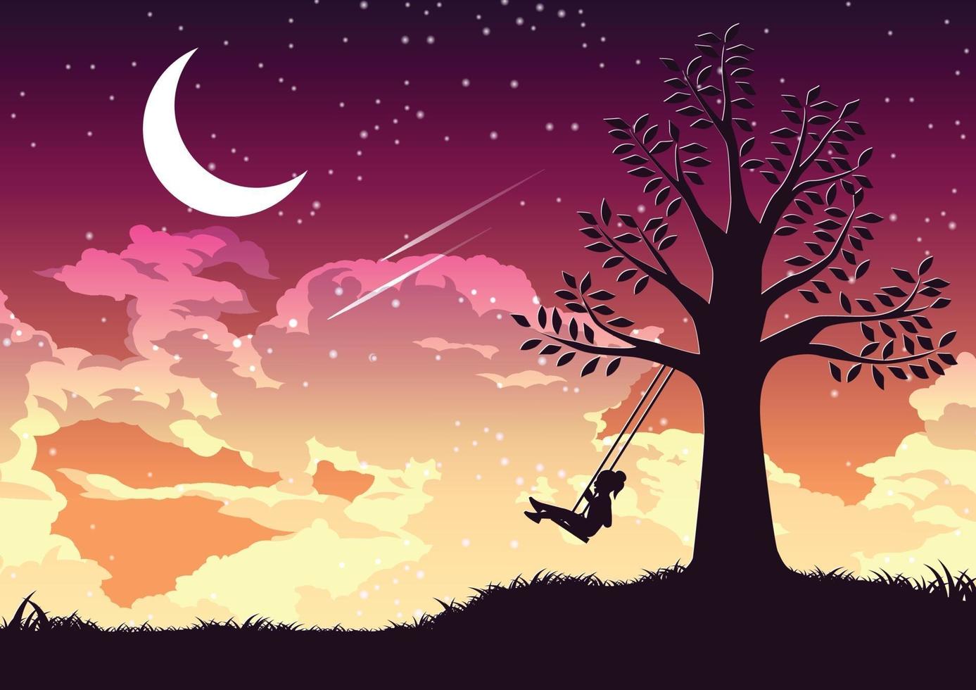 Silhouette design of a girl swinging alone under the tree vector