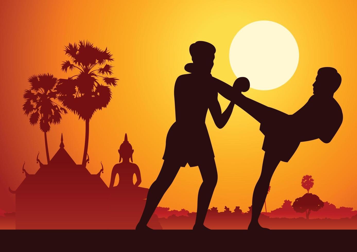 tailandia artes marciales en el diseño de paisajes vector