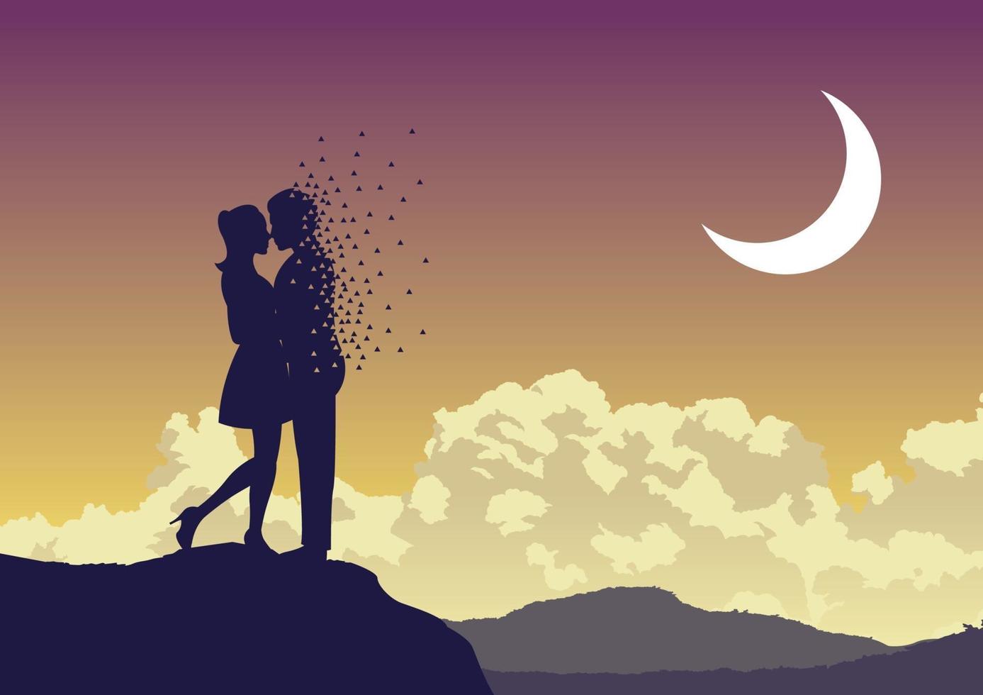 Silhouette design of couple hugging while man is disappearing vector