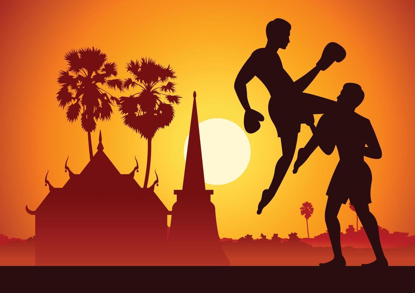 Thailand famous martial arts in scenery, silhouette design vector