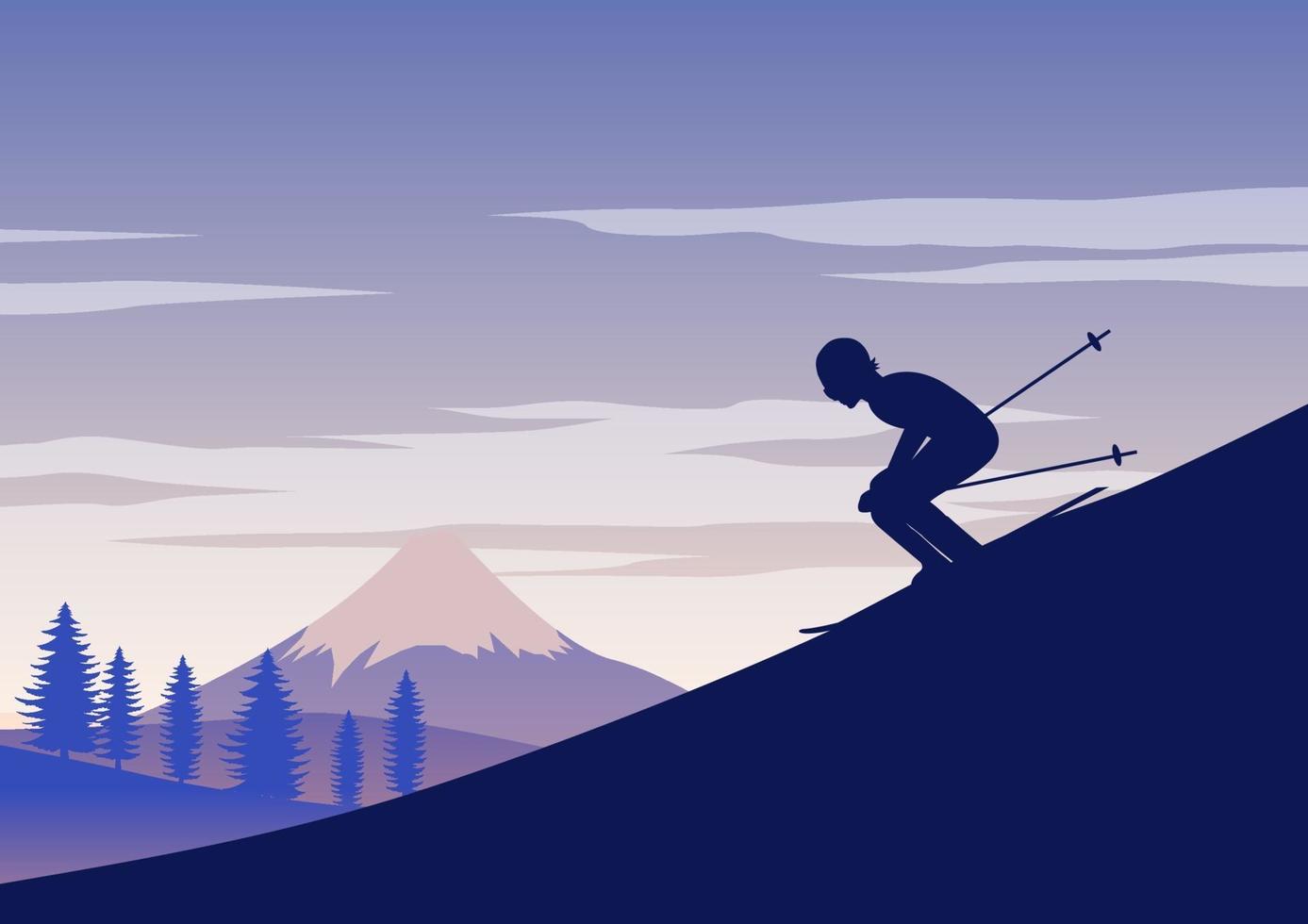 silueta de esquiar por una montaña vector