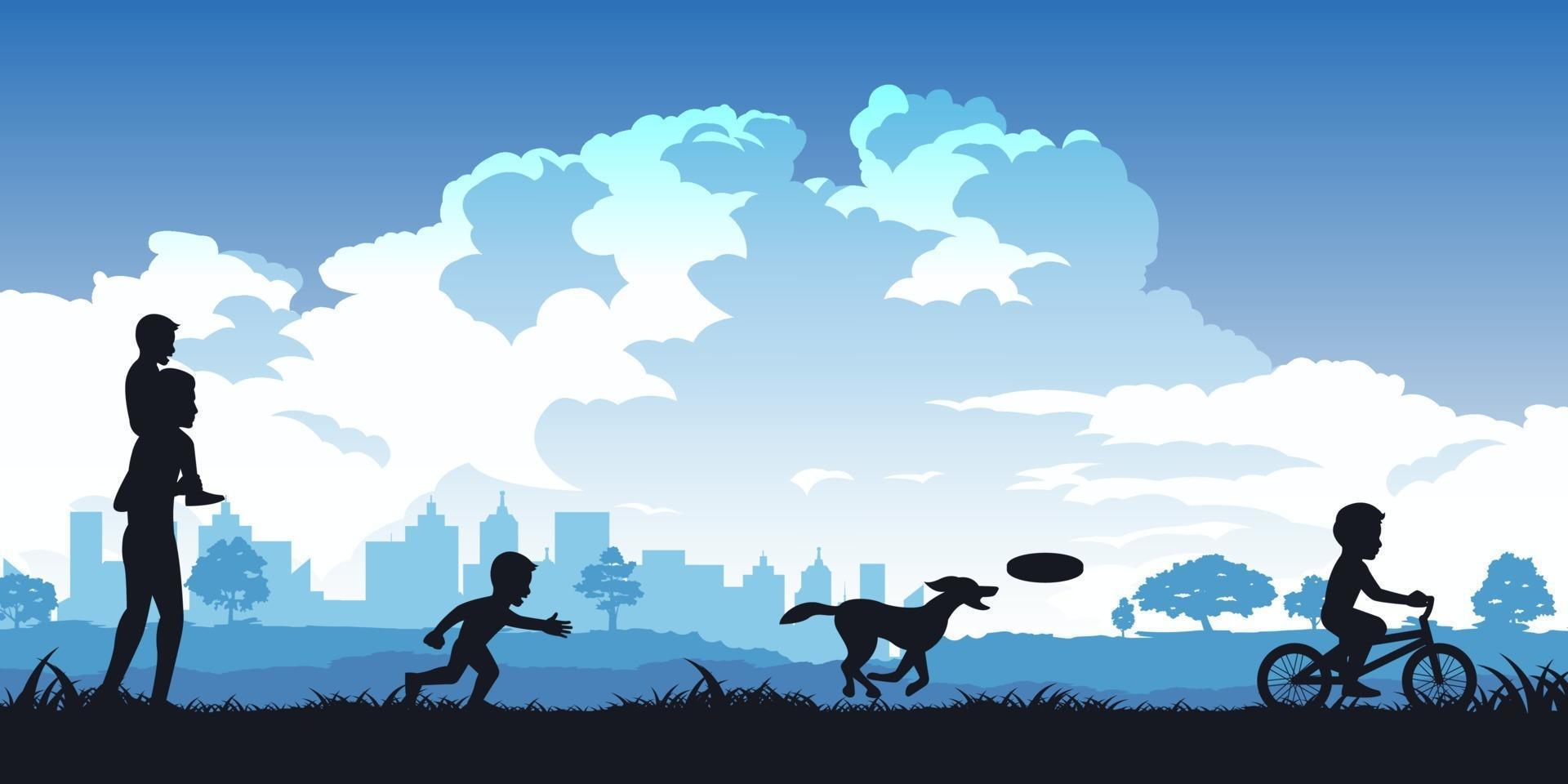 Silhouette of family playing in a park vector