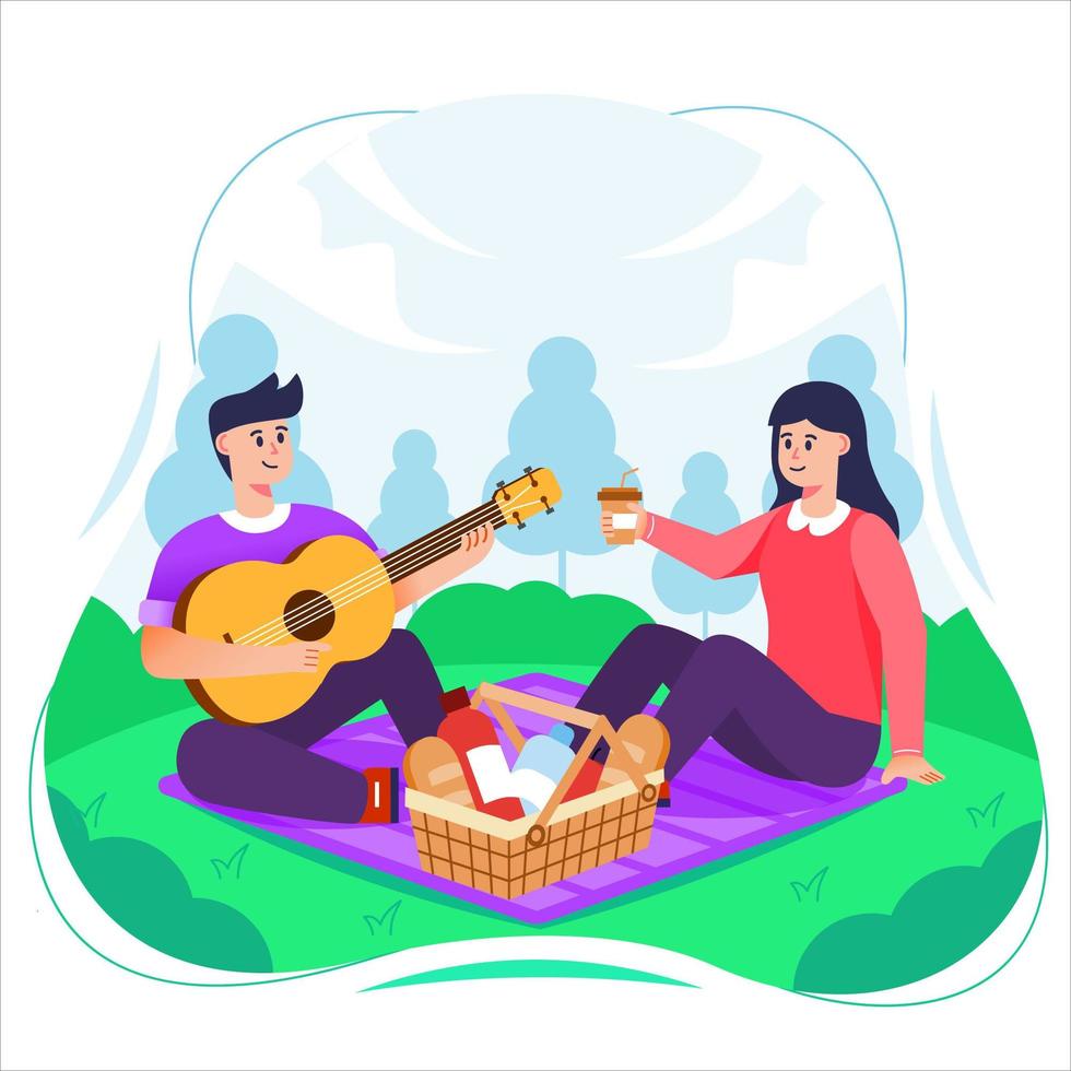 Couple Having Picnic in Park vector