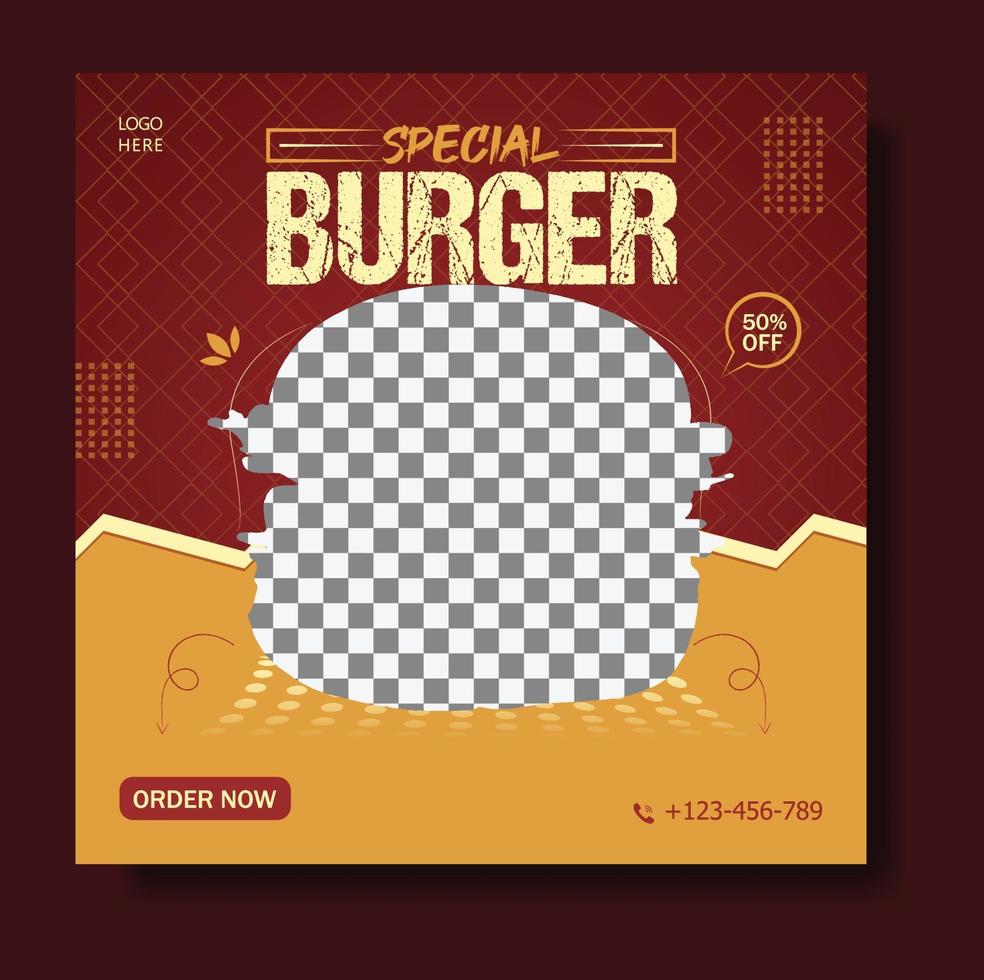 Food menu and special burger social media banner template vector