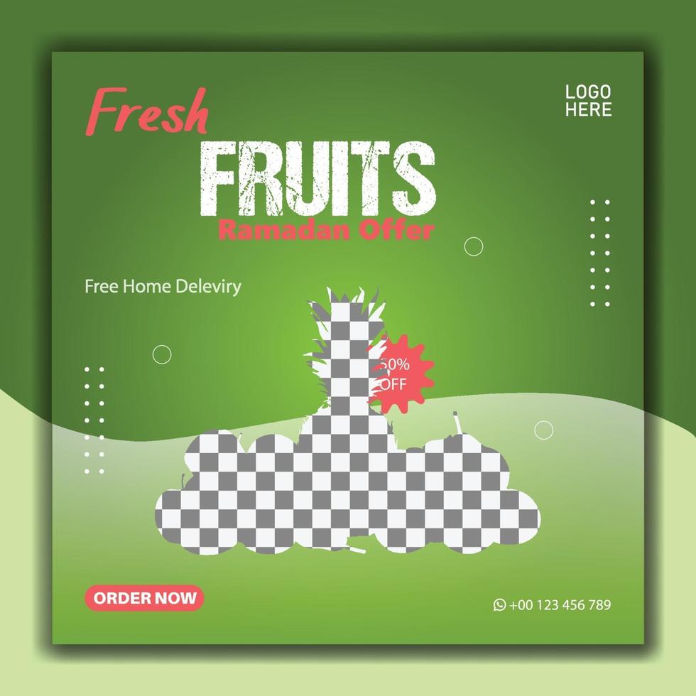 Fresh fruits social media post template vector