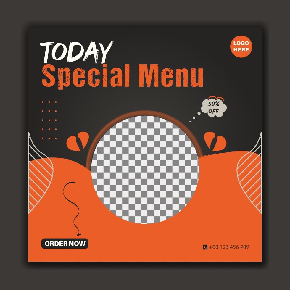 Today food menu social media post template black and orange color vector