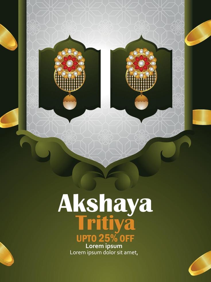 Folleto de venta de celebración de akshaya tritiya con moneda de oro y aretes de oro realistas vector