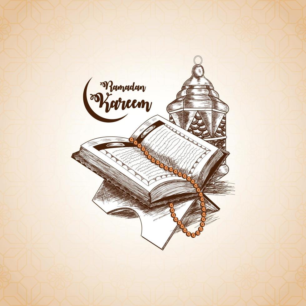 Ramadán kareem mano dibujar ilustración vectorial y fondo vector