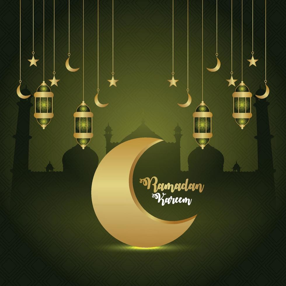 tarjeta de felicitación de invitación al festival islámico de ramadan kareem con luna creativa y linterna vector