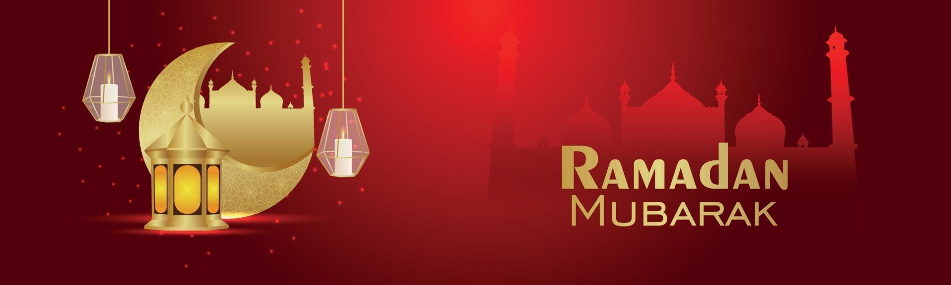 banner creativo de fondo de invitación de ramadan kareem con luna y linterna realistas creativas vector