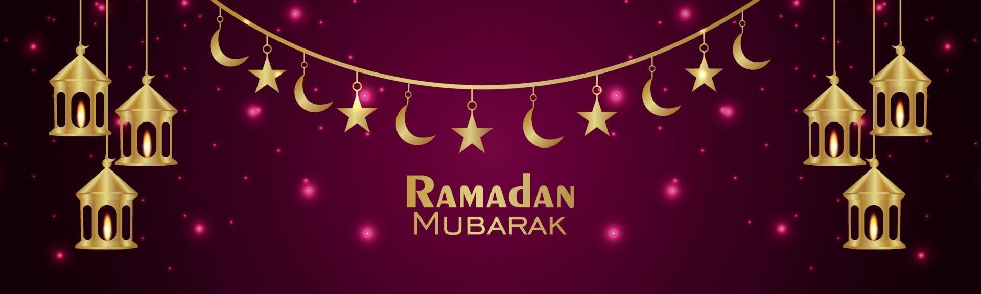 Ramadan kareem celebration greeting card with creative lantern vector