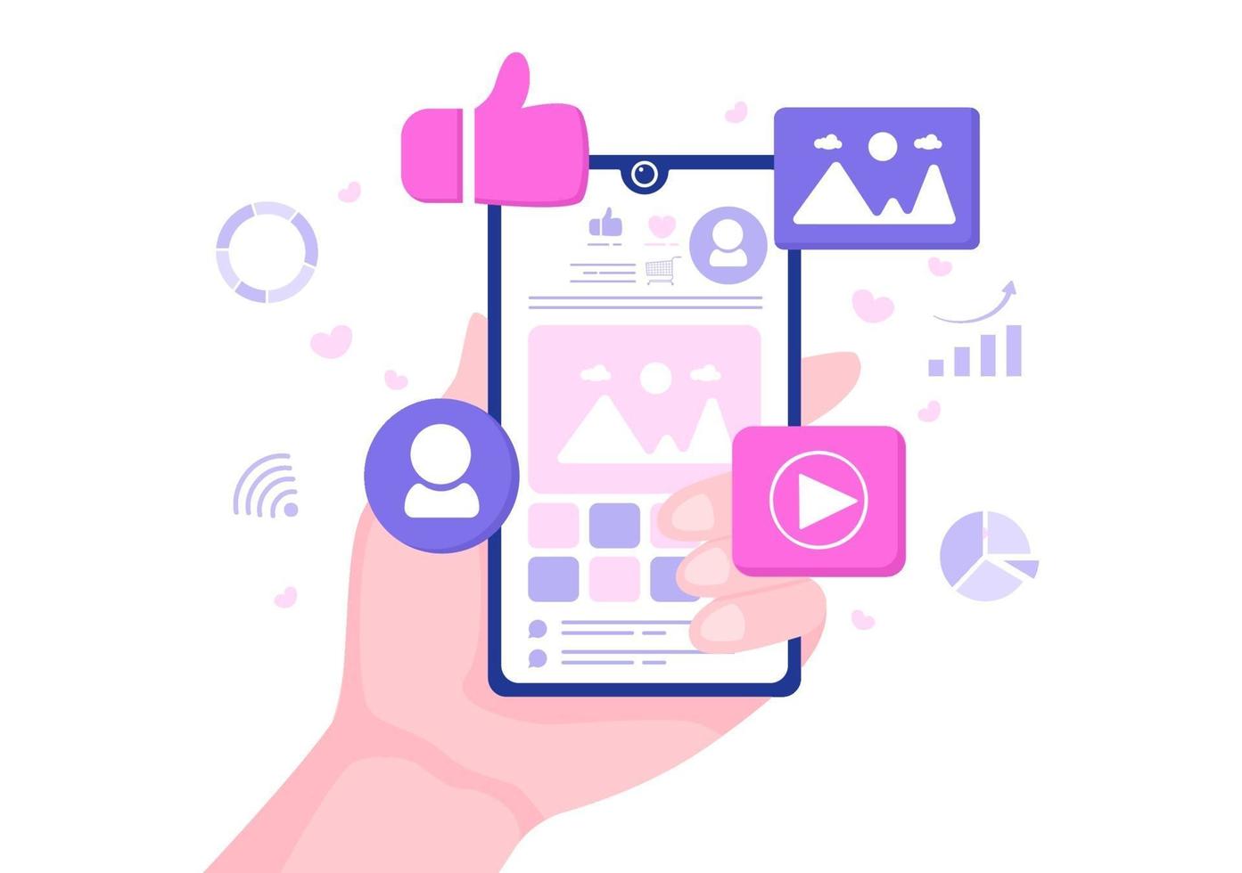 Social Media Marketing Illustration For Advertising Online Service Platform, Online Course, Analytic, Ad Management Software, Website vector