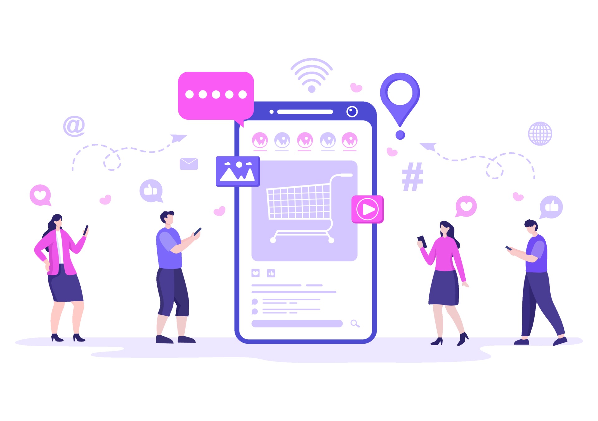 Feed management. Медиа иллюстрация. supermarket illustration. google ad management icon.