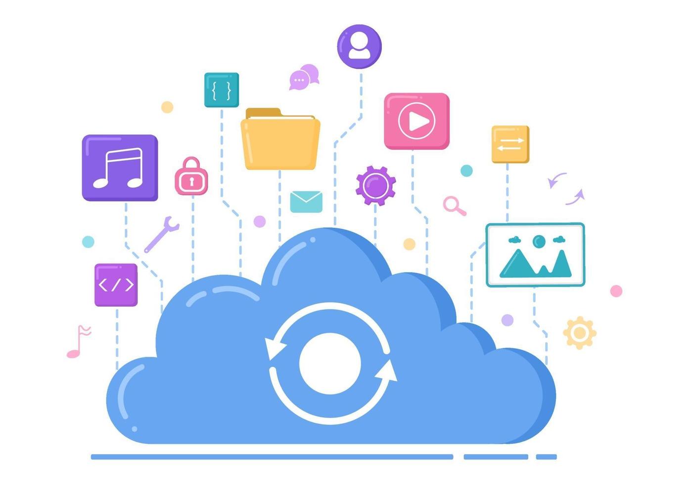 Cloud Storage Service Illustration for Hosting or Data Center, Online File Download, Upload, Management and Technology vector