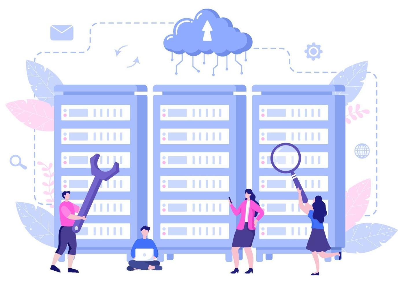 Ilustración privada de la nube de datos para acceder al alojamiento o la base de datos y la protección de datos. concepto de negocio de escudo de seguridad cibernética de Internet vector