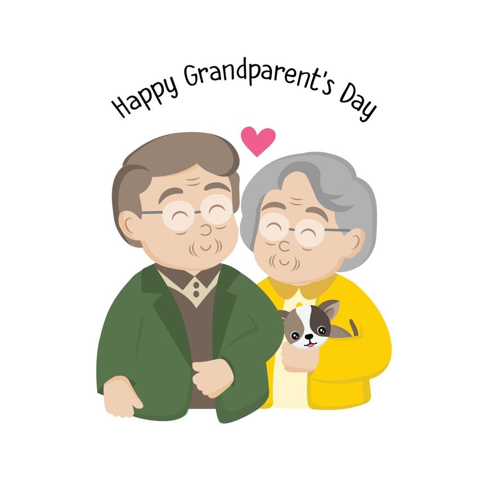 tarjeta de felicitación del día de los abuelos felices. familia mayor con perro. vector