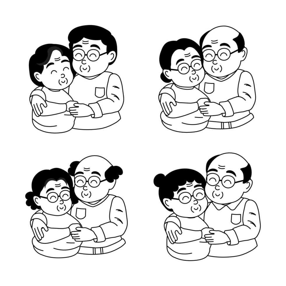 Elderly couple in love.Hand drawn Old man and woman hugging together. vector