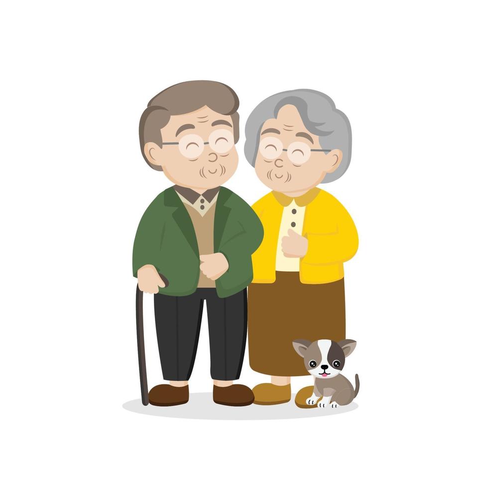 Happy Grandparents day greeting card. Senior family with dog. vector