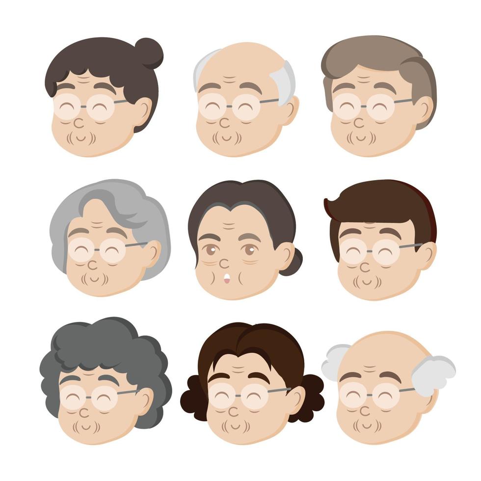 Old people cartoon avatars set. Cartoon illustration vector