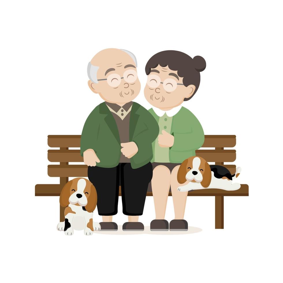 tarjeta de felicitación del día de los abuelos felices. familia mayor con perro. vector