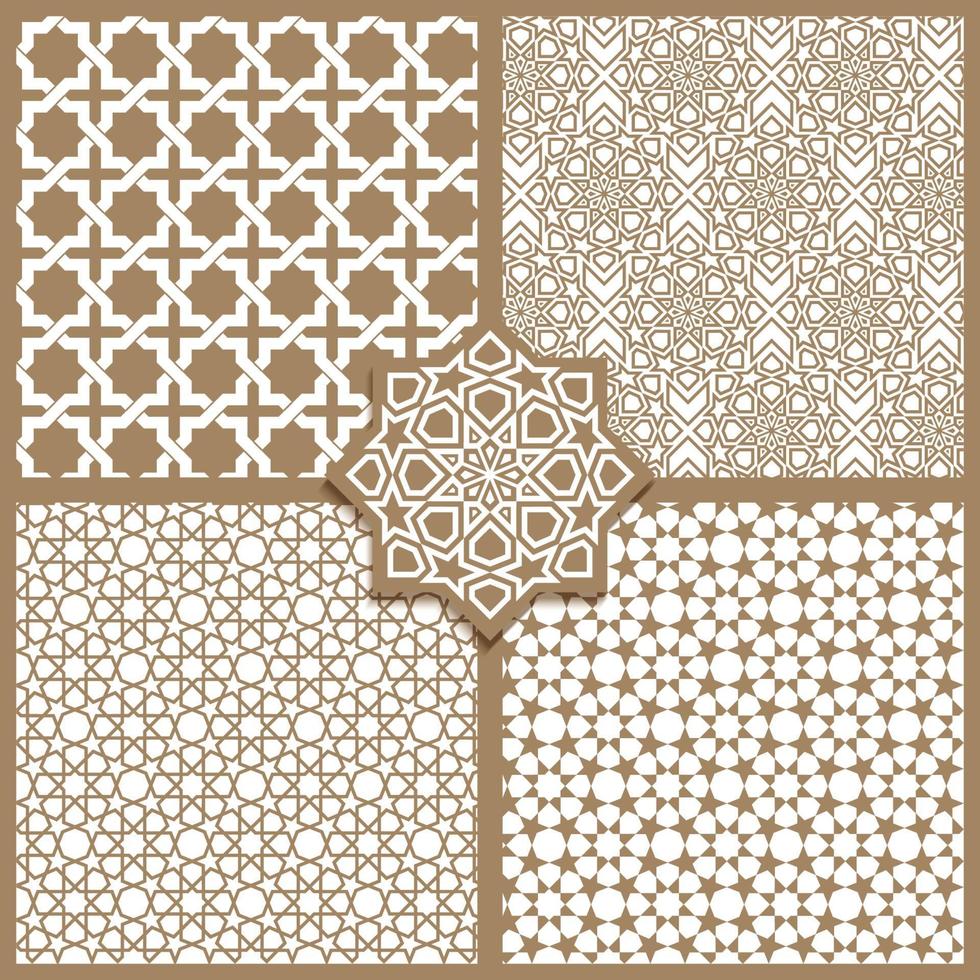 Seamless Islamic patterns set in beige vector