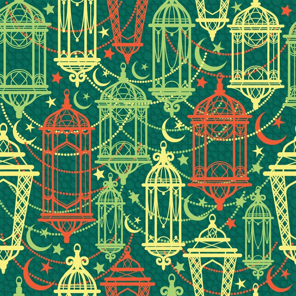 Seamless pattern of Ramadan Kareem lanterns. Happy Ramadan background celebration. vector