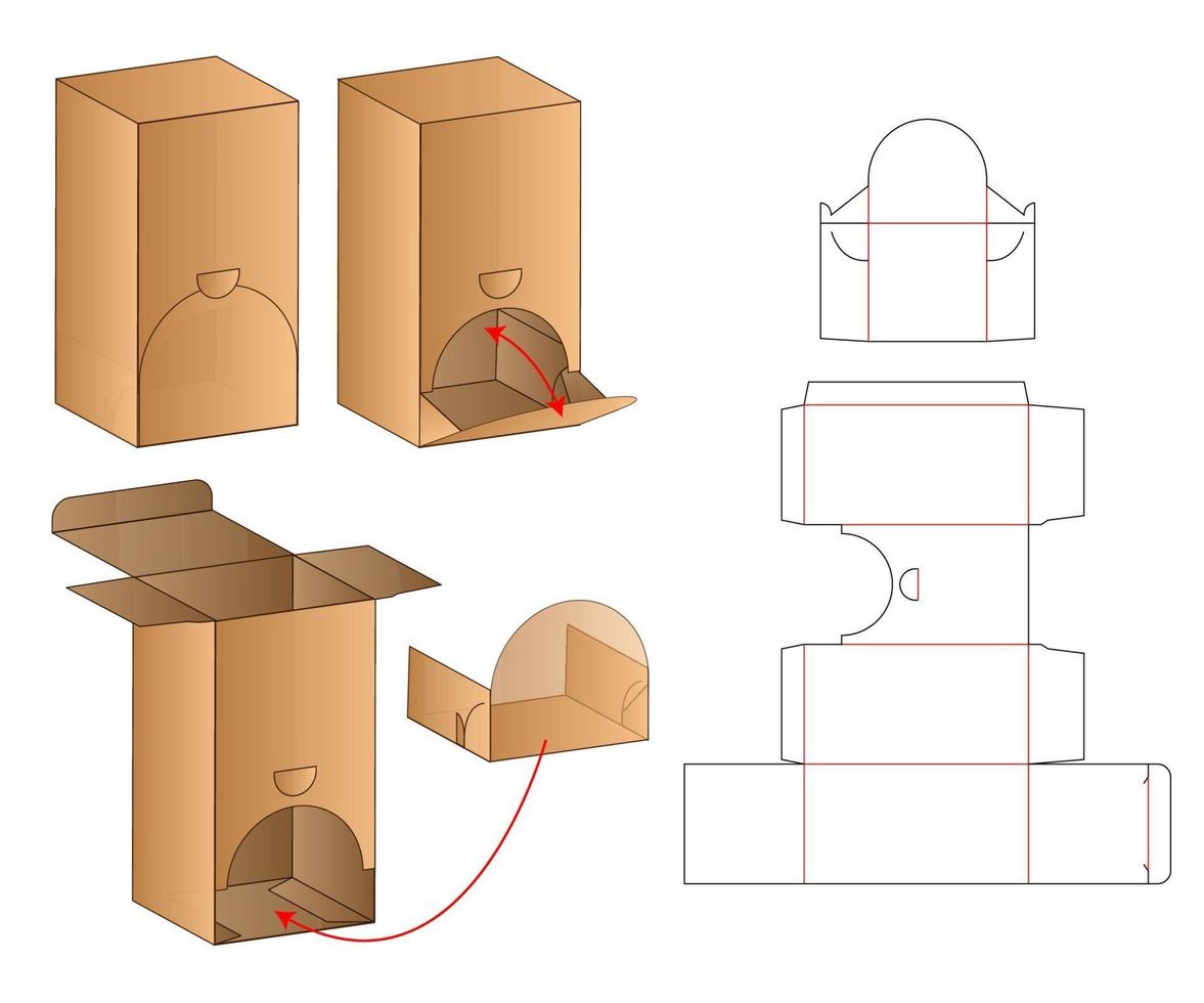 diseño de plantilla troquelada de embalaje de caja. Maqueta 3d vector