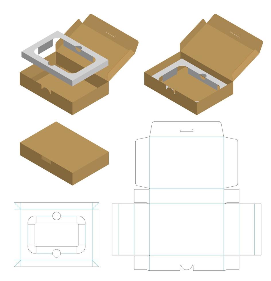 diseño de plantilla troquelada de embalaje de caja. Maqueta 3d vector