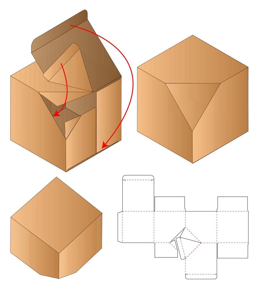 diseño de plantilla troquelada de embalaje de caja. Maqueta 3d vector