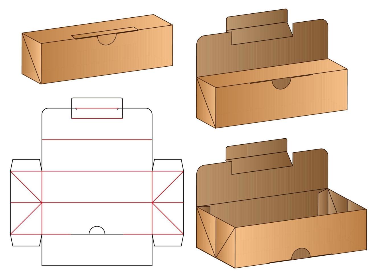 diseño de plantilla troquelada de embalaje de caja. Maqueta 3d vector